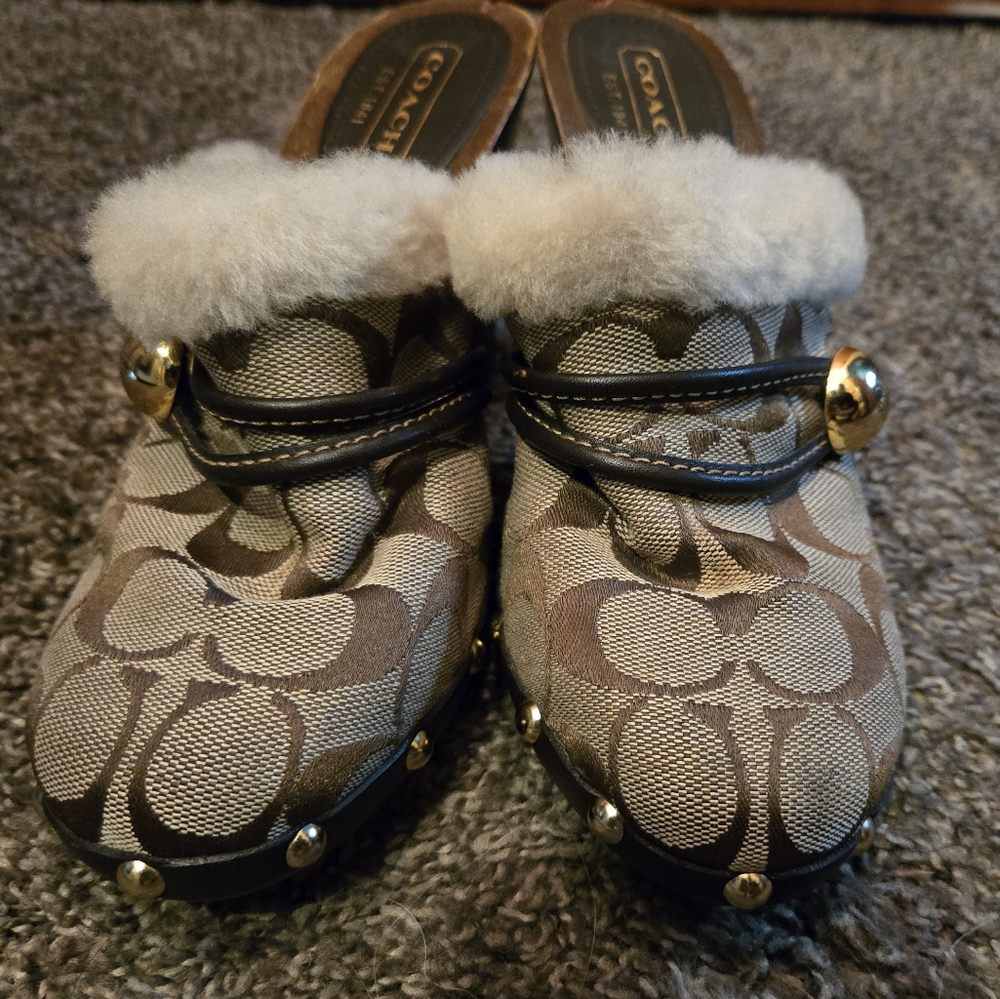 Coach Ivanka wood & faux fur clog sz6 1/2M - Picture 13 of 15